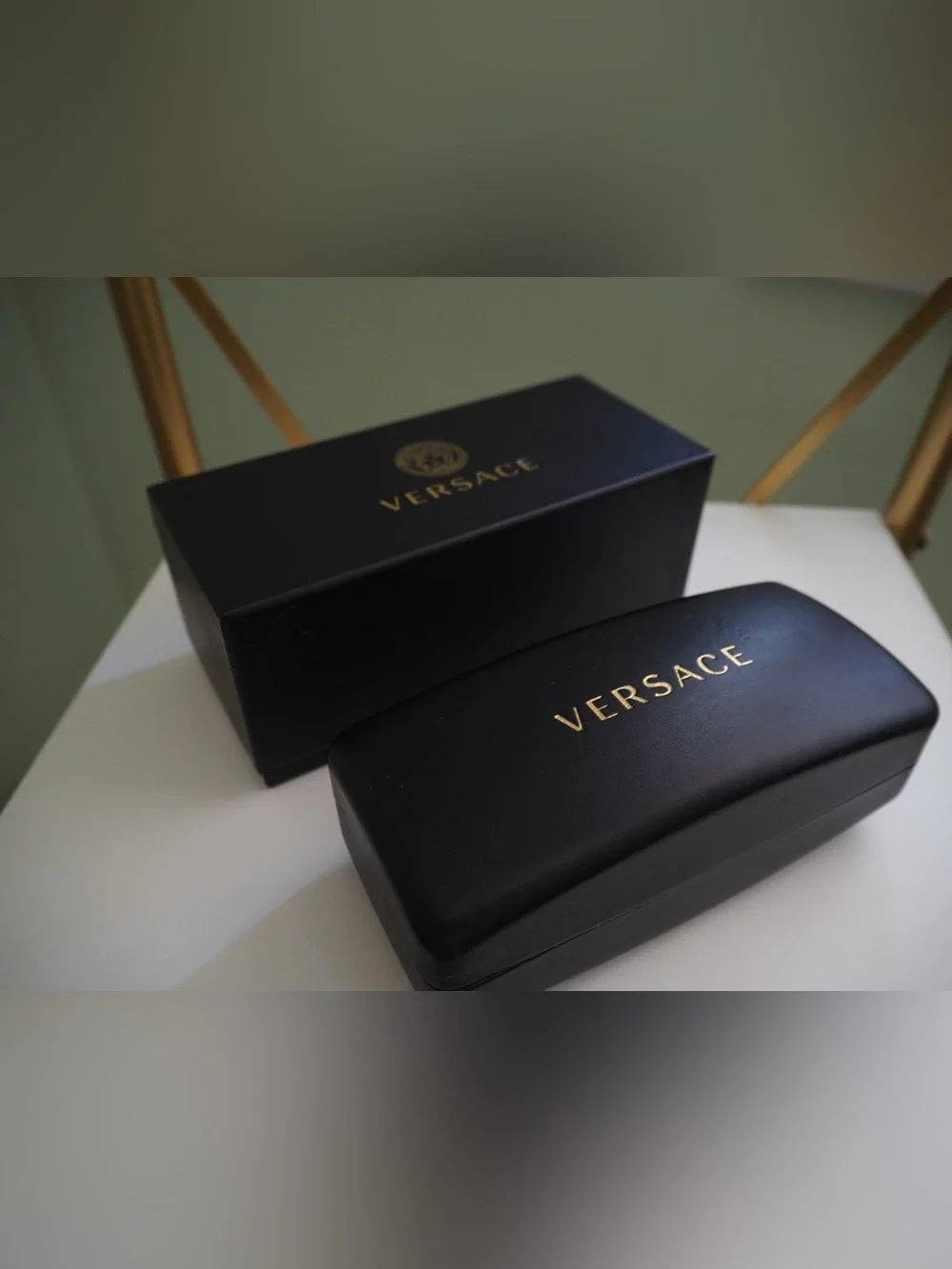 VERSACE Honey Amber Gold Medusa Medallion Cat Eye Sunglasses with Case & Box